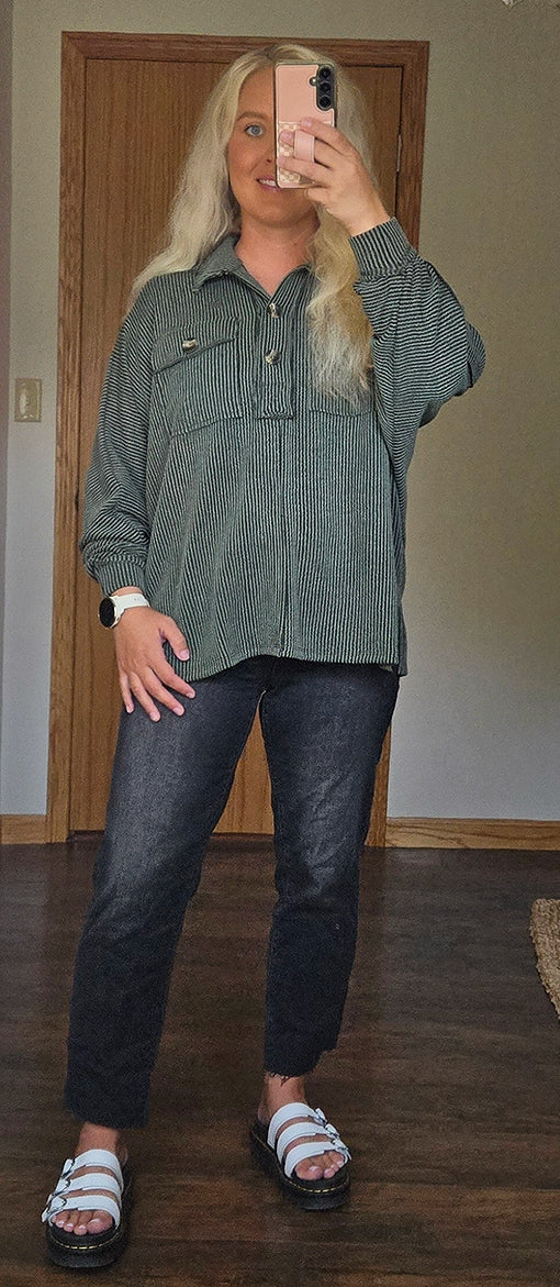 Ribbed Oversized Button Shirt