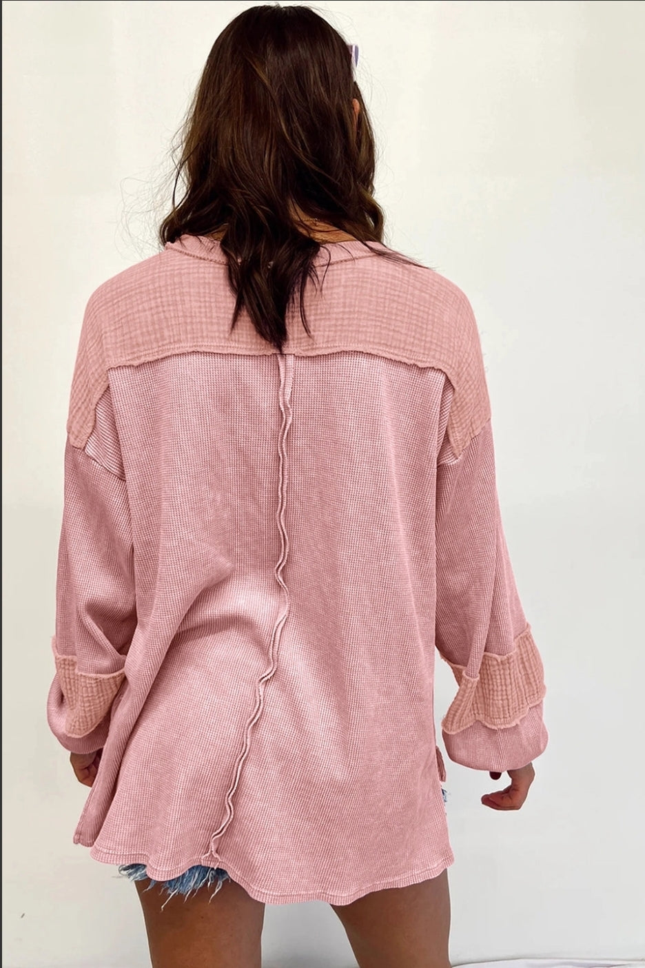 Pink Patchwork Waffle Knit Top