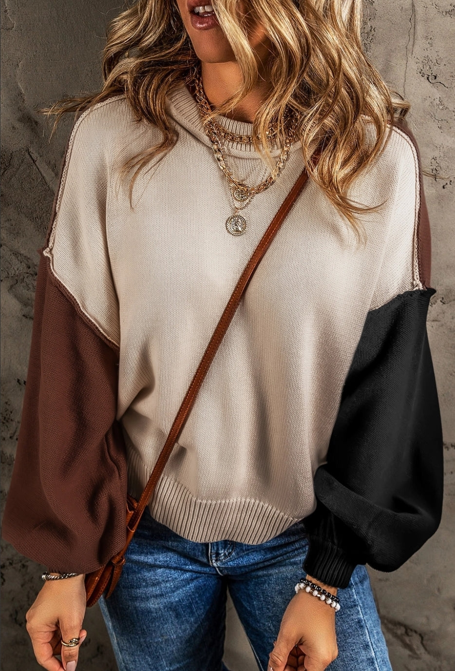 Colorblock Ribbed Sleeve Sweater