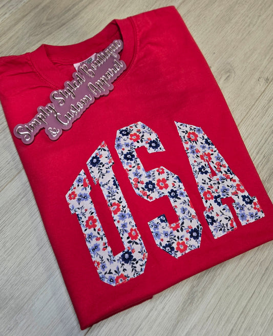 USA Floral Applique Graphic Tee PRE-ORDER