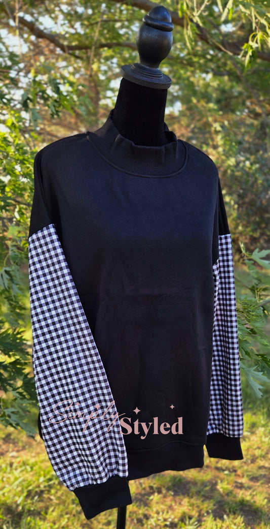 Plaid Sleeve Mockneck Sweatshirt