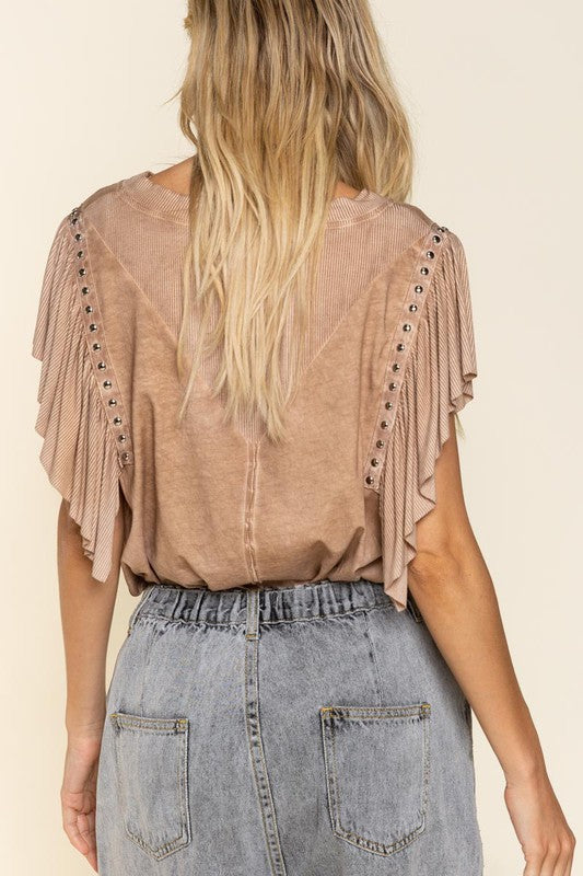 Studded Flutter Sleeve Top