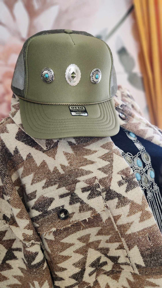 Olive Embellished Trucker Hat