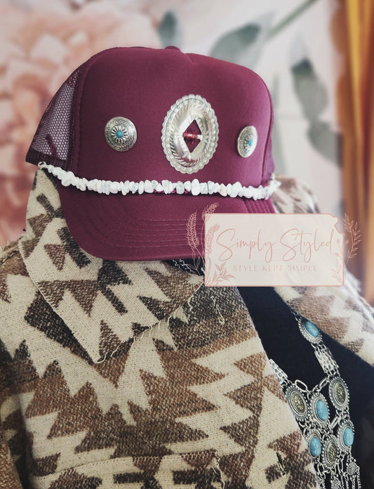 Maroon Embellished Trucker Hat