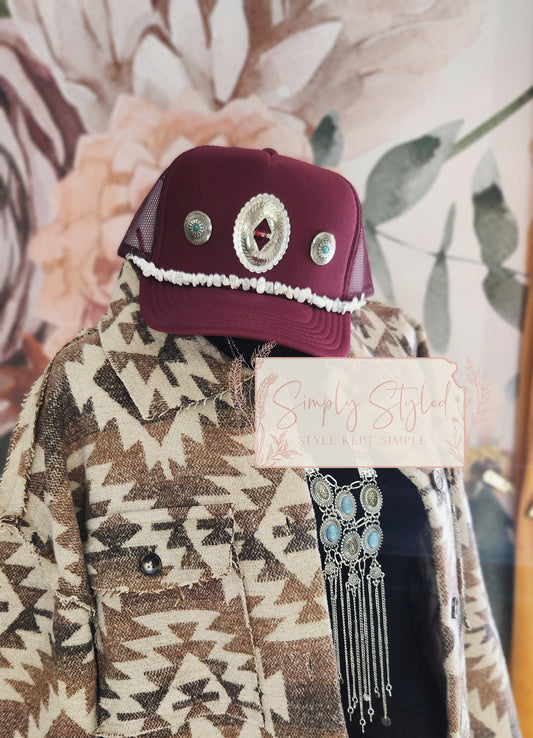 Maroon Embellished Trucker Hat