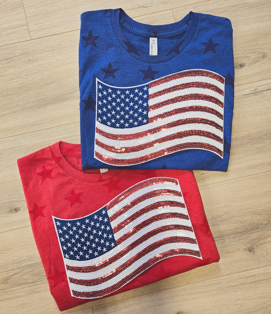 Sequin American Flag T-shirt