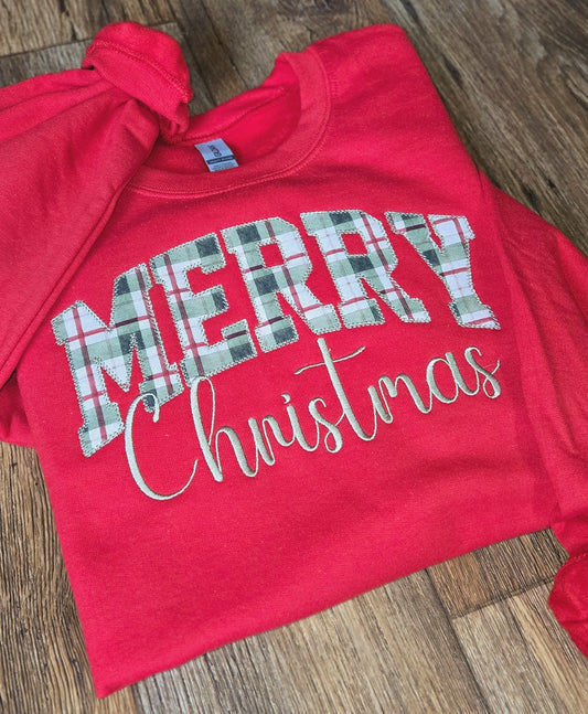 Merry Christmas Plaid Crewneck (PRE-ORDER)