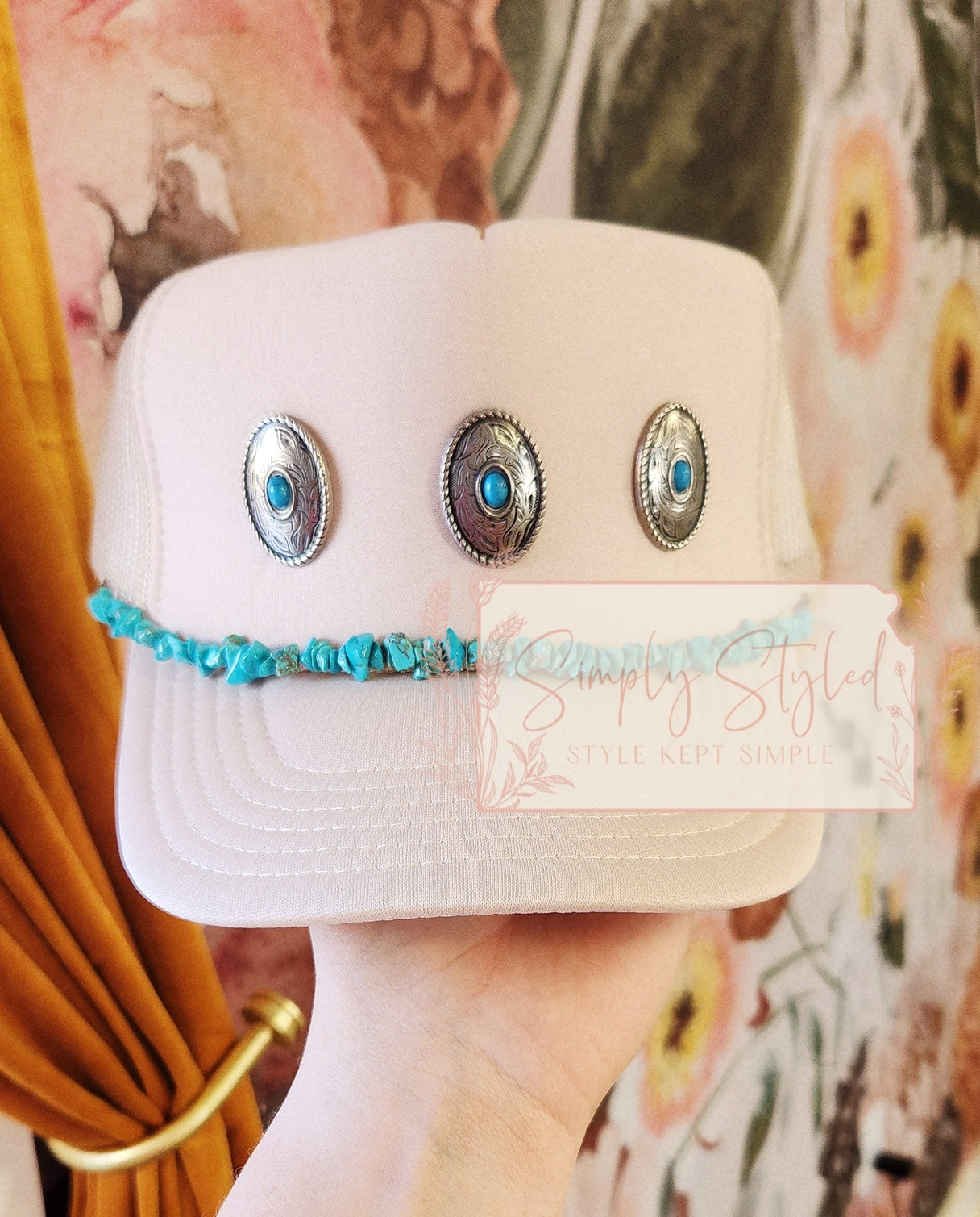 Beige Embellished Trucker Hat