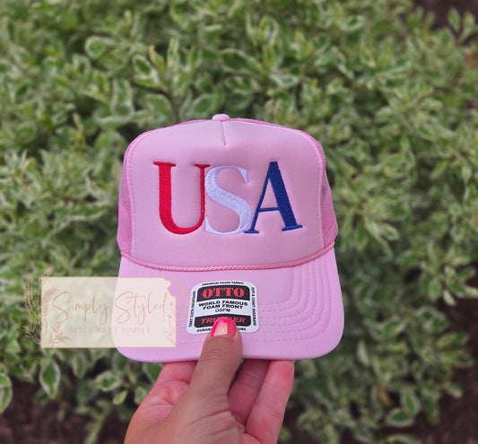 USA Embroidered Pink Hat