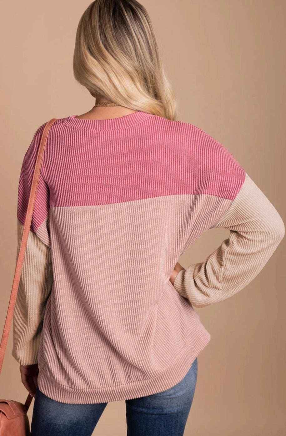 Pink Color Block Long Sleeve Top