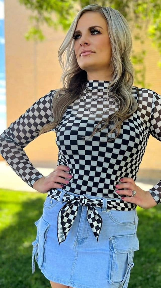 Game Day Checkered Mesh Top