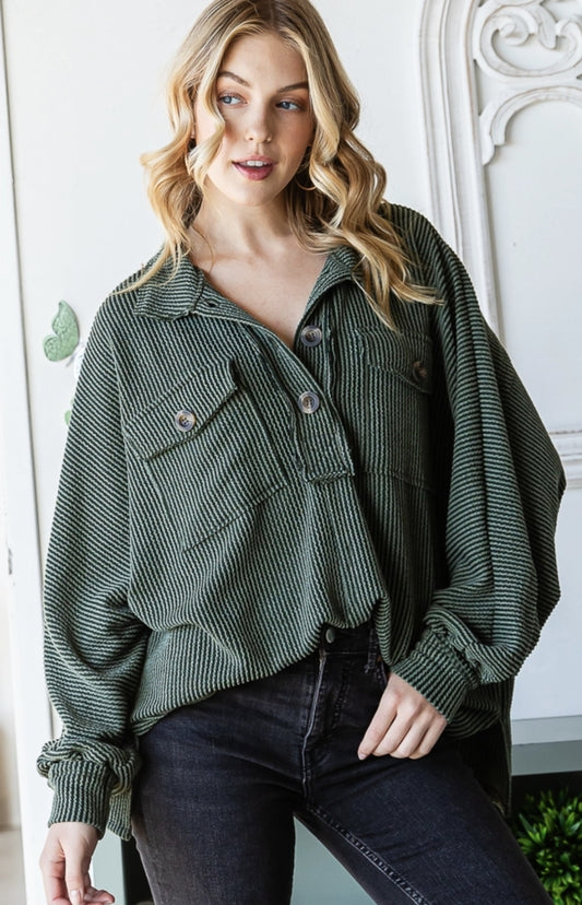 Ribbed Oversized Button Shirt