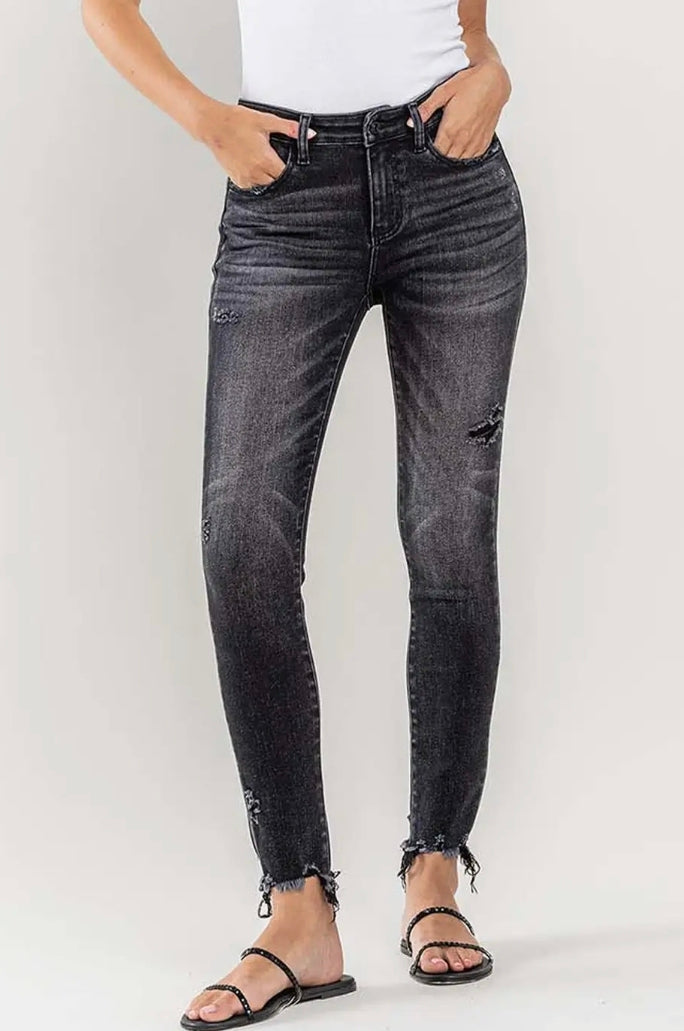 Mid-Rise Raw Hem Cropped Skinny