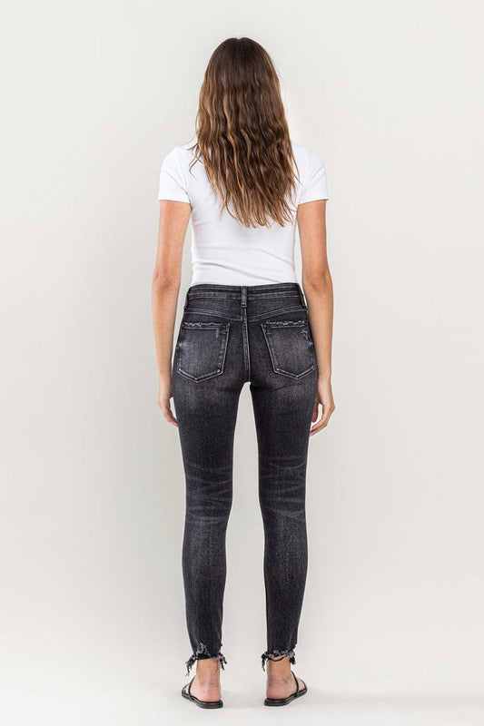 Mid-Rise Raw Hem Cropped Skinny