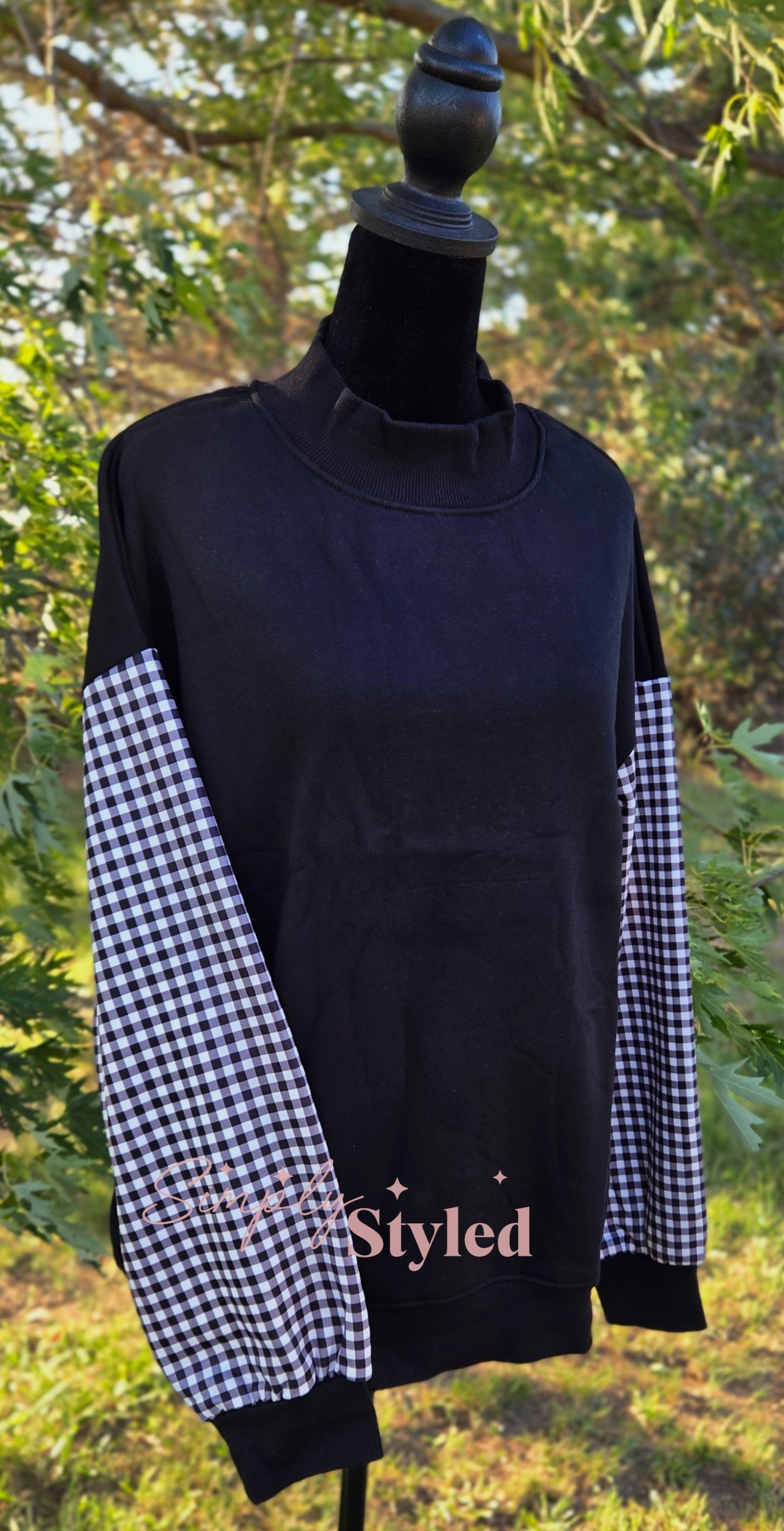 Plaid Sleeve Mockneck Sweatshirt