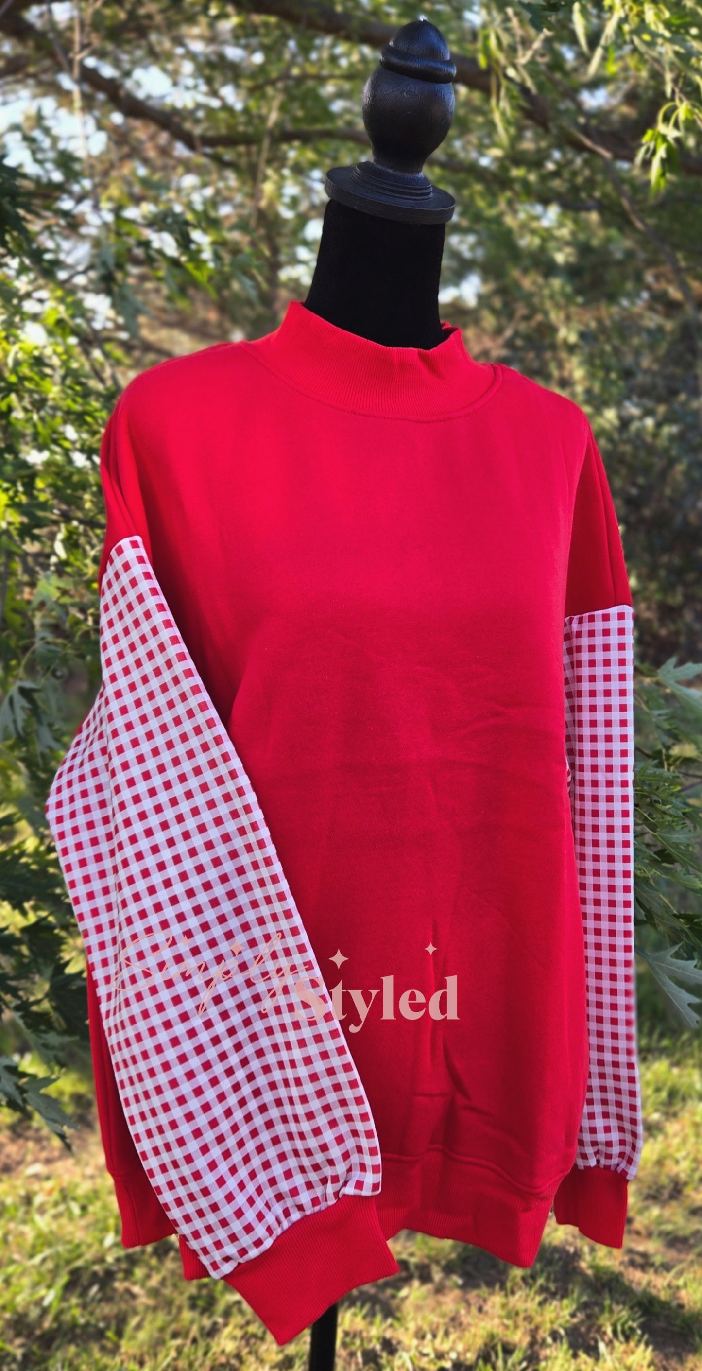 Plaid Sleeve Mockneck Sweatshirt