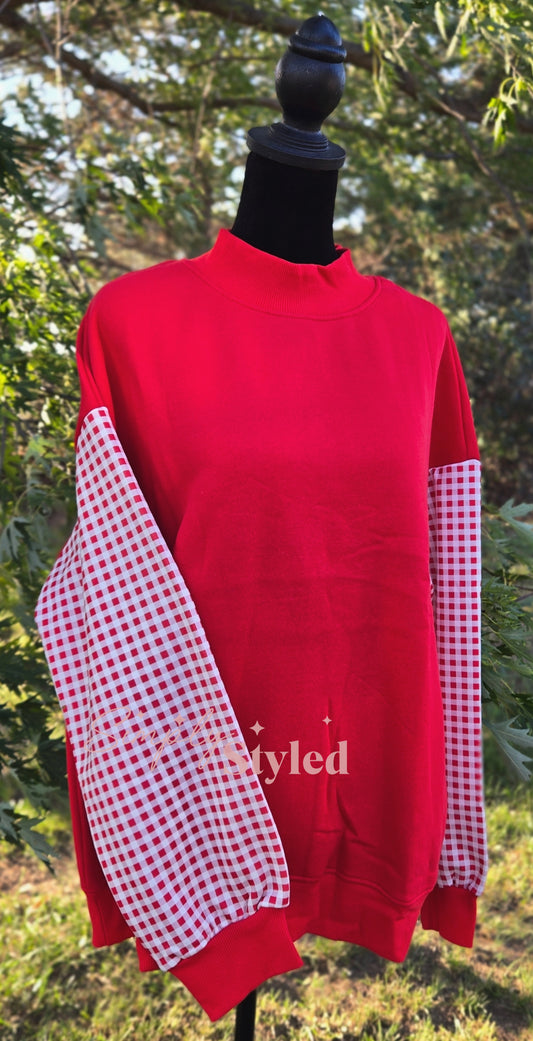 Plaid Sleeve Mockneck Sweatshirt